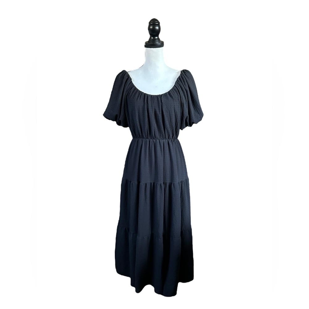 ASTR The Label Black Tiered Puff Sleeve Midi Dress Witchy Cottage Goth Small